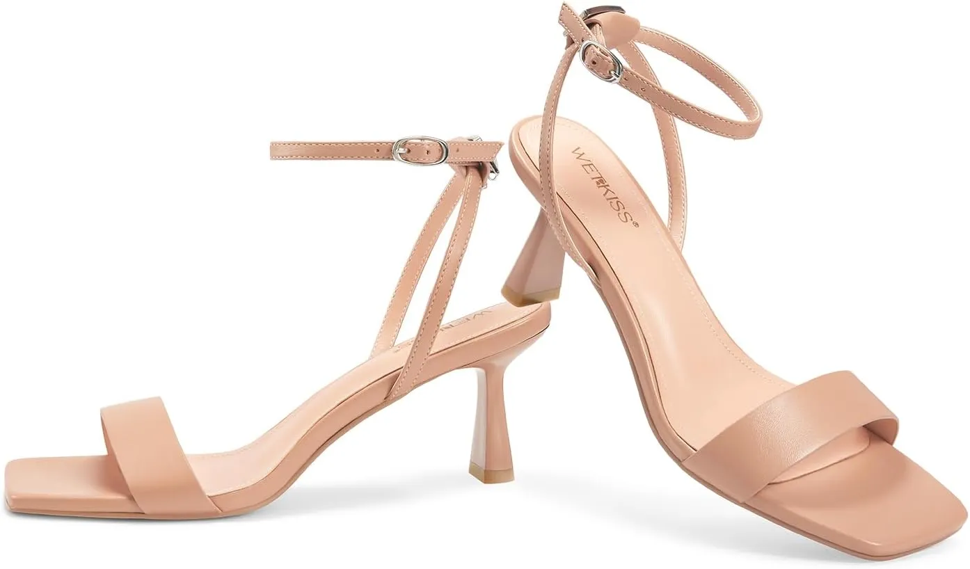 wetkiss Kitten Heels Women Heels Sandals Low Heels Cute Heels Strappy Heels Square Toe Heels Black Nude Gold