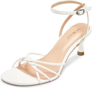 wetkiss Womens Sandals Round Open Toe Kitten Heels Adjustable Ankle Strap Low Heels Heeled Sandals for Women Summer Dress Shoes