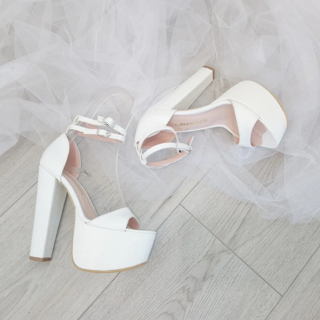 White Double Strap Bridal Platform Shoes