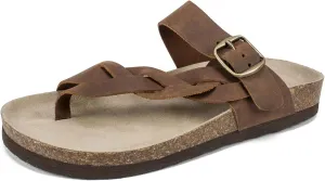WHITE MOUNTAIN Shoes Crawford Women's Flat Sandal, Brown/Leather, 6 M