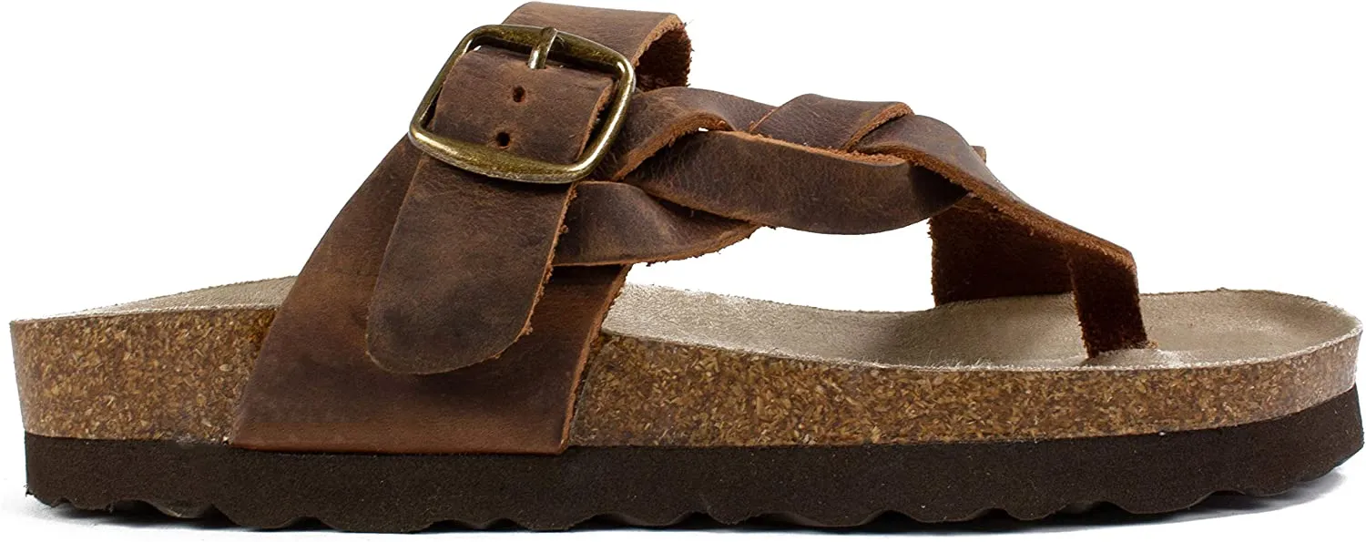 WHITE MOUNTAIN Shoes Crawford Women's Flat Sandal, Brown/Leather, 6 M