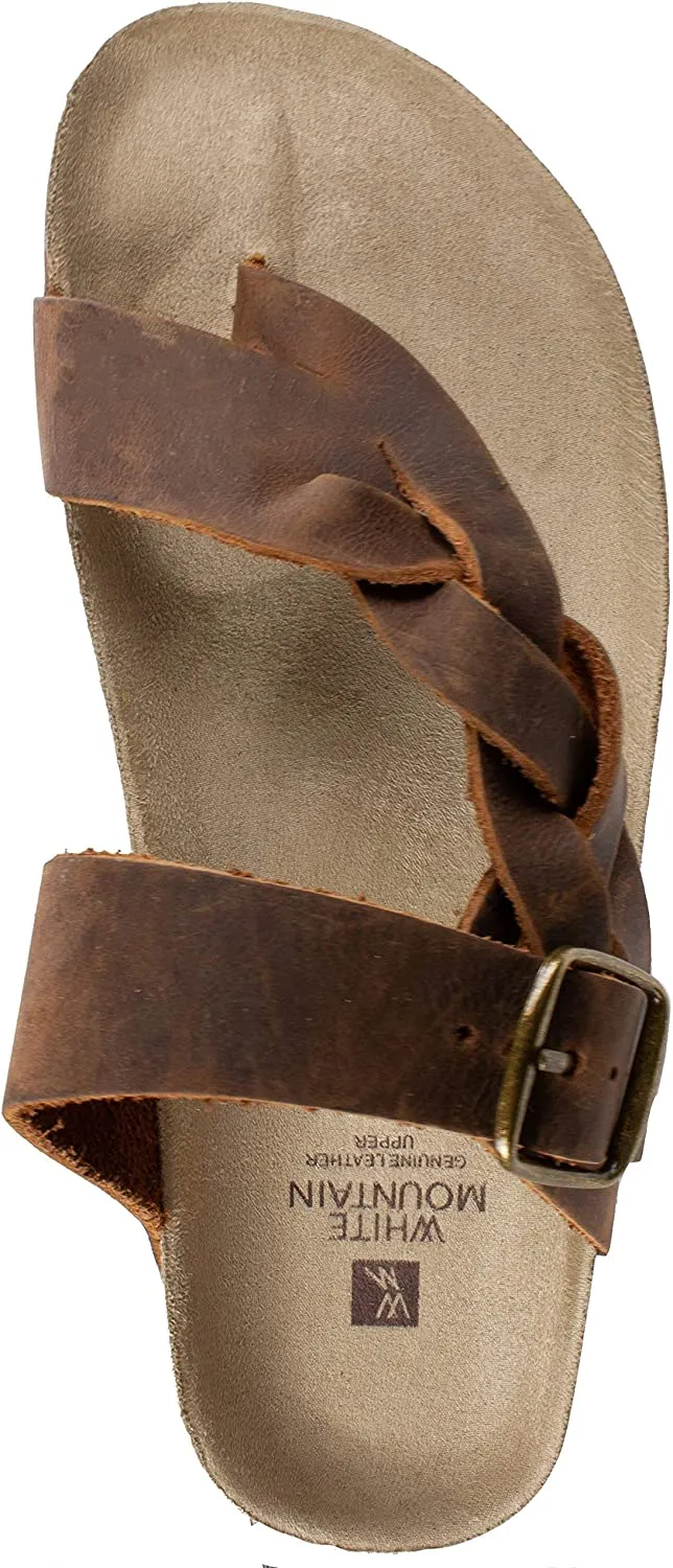 WHITE MOUNTAIN Shoes Crawford Women's Flat Sandal, Brown/Leather, 6 M