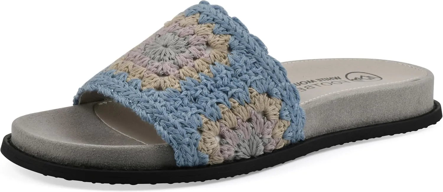 WHITE MOUNTAIN Women's Maxim Macrame Slide Sandal, Dusty Teal/Lavender/Mult/Fab, 6 M
