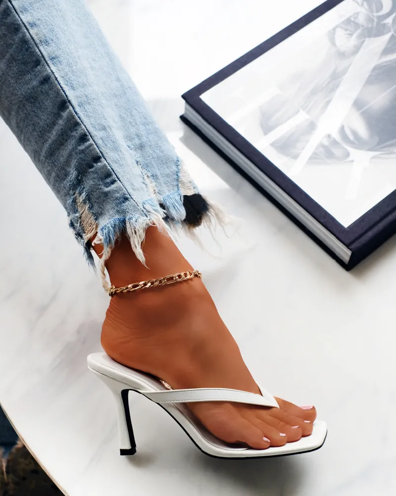 White Thong Strap High Heels