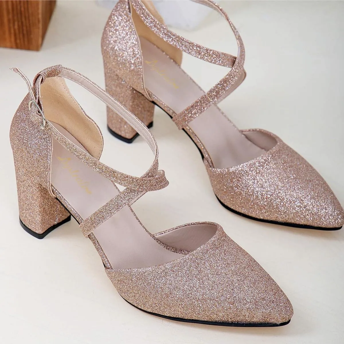 Women Chunky Block High Heel Mary Jane Pumps Shoes Criss-Cross Ankle Strap Closed Pointed Toe Cut-Out Dress Sandals Velvet Glitter Mary Jane Heels Buckle Office Party Dance Shoes 4-11 M US