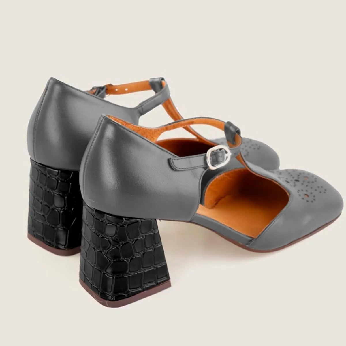 Women Chunky Heel Mary Jane Pumps Ankle T-Strap Mary Jane Heels Square Toe Crocodile Two Tone Dress Heeled Sandals 2” Block Heel Mary Janes Cut Out Sandals Patchwork Party 4-11 M US