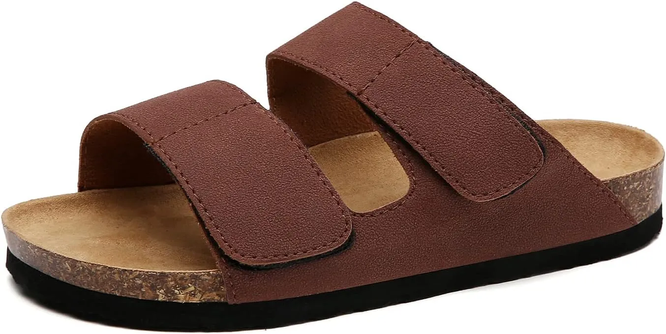 Women Cork Slide Sandals, Adjustable Hook Loop, Comfortable Slip-on Summer Flat Sandals For Women
