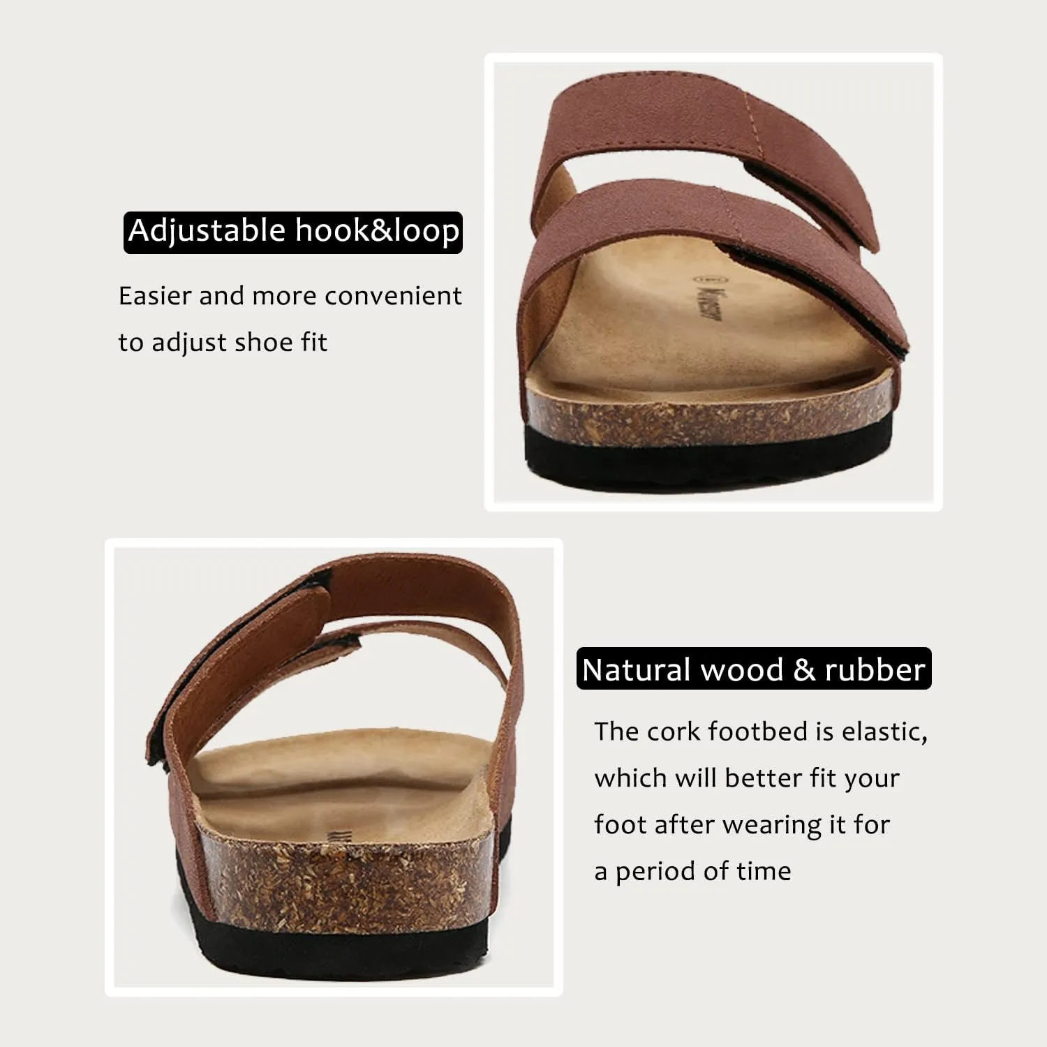 Women Cork Slide Sandals, Adjustable Hook Loop, Comfortable Slip-on Summer Flat Sandals For Women