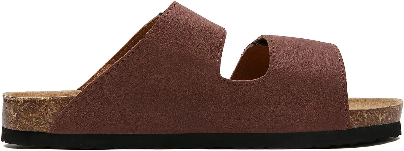 Women Cork Slide Sandals, Adjustable Hook Loop, Comfortable Slip-on Summer Flat Sandals For Women