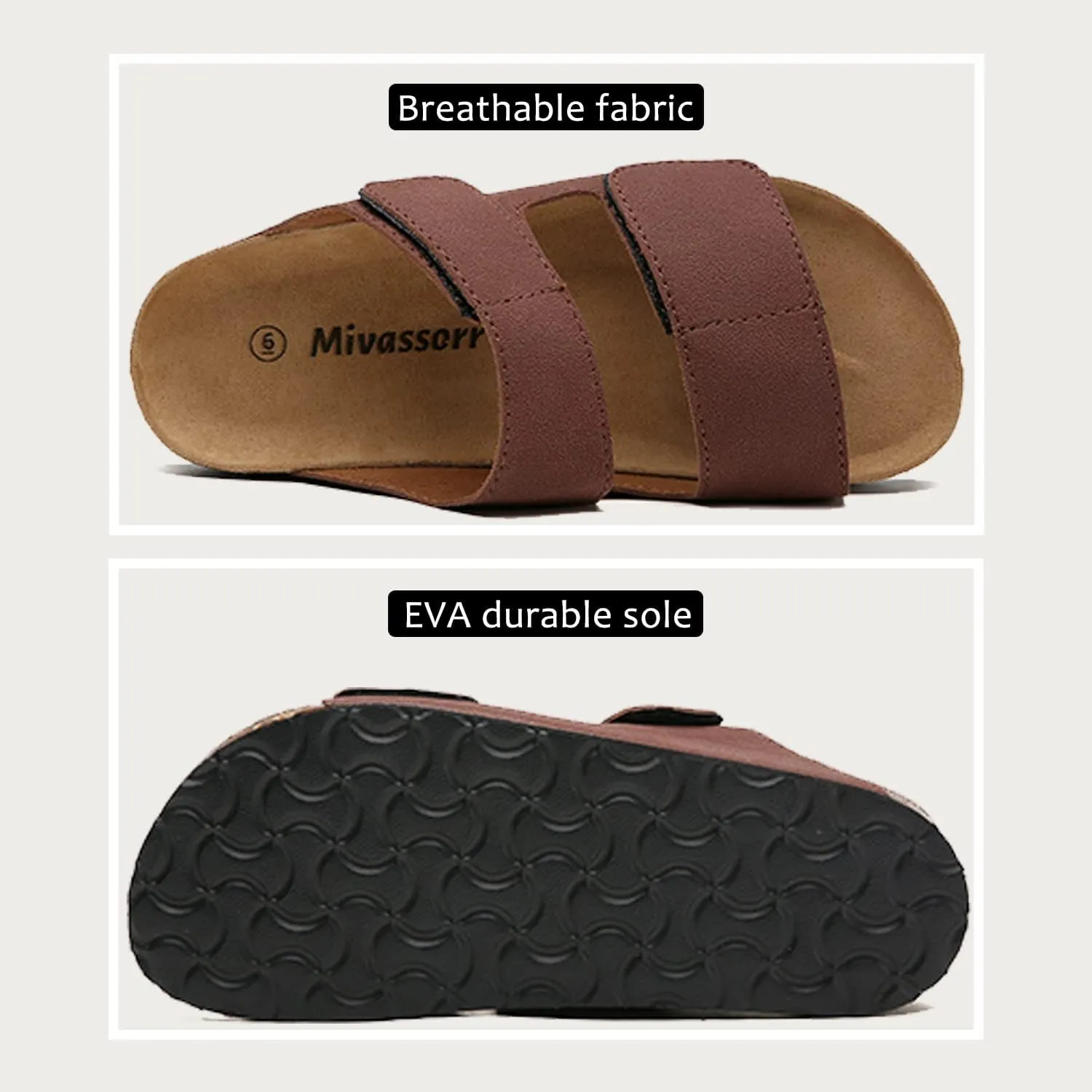 Women Cork Slide Sandals, Adjustable Hook Loop, Comfortable Slip-on Summer Flat Sandals For Women