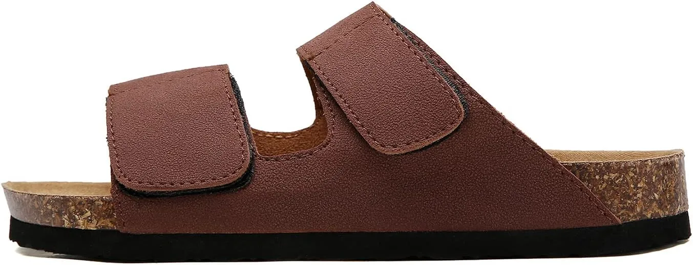 Women Cork Slide Sandals, Adjustable Hook Loop, Comfortable Slip-on Summer Flat Sandals For Women