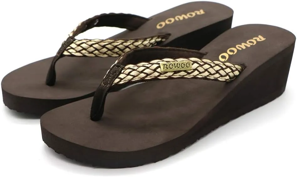 Women Platform Wedge No-Slip Thong Flip Flops High Heels Beach Dressy Sandals