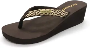 Women Platform Wedge No-Slip Thong Flip Flops High Heels Beach Dressy Sandals
