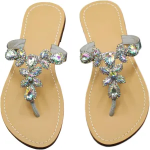 Women Sparkly Jeweled Thong Boho Sandals Bling Rhinestone Flip Flops with Crystal Diamond Flat Fancy Sandalias Gem Bohemian Beach Wedding Sandals Shoes