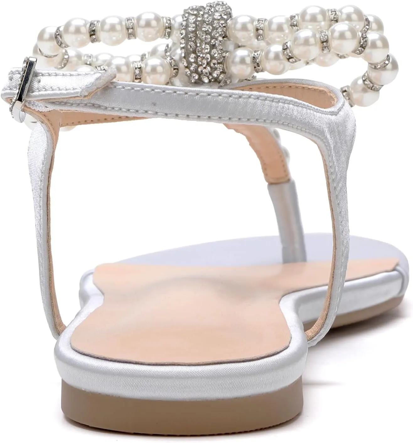 Women T-Strap Thong Sandals with Pearl Roman Style Flats with Bow,Bohemian Casual Beach Slingback Flat Sandals