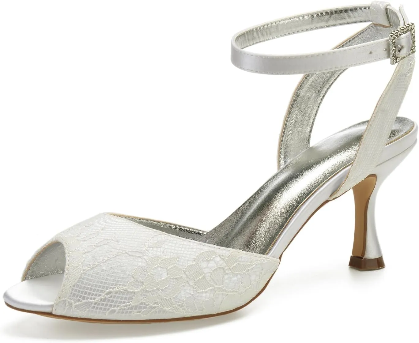 Women Toe Wedding Shoes for Bride Ankle Strap Wedding Shoes Party Prom Dress Sandals Lace Mesh Ankle Strap Wedding Dress Shoes