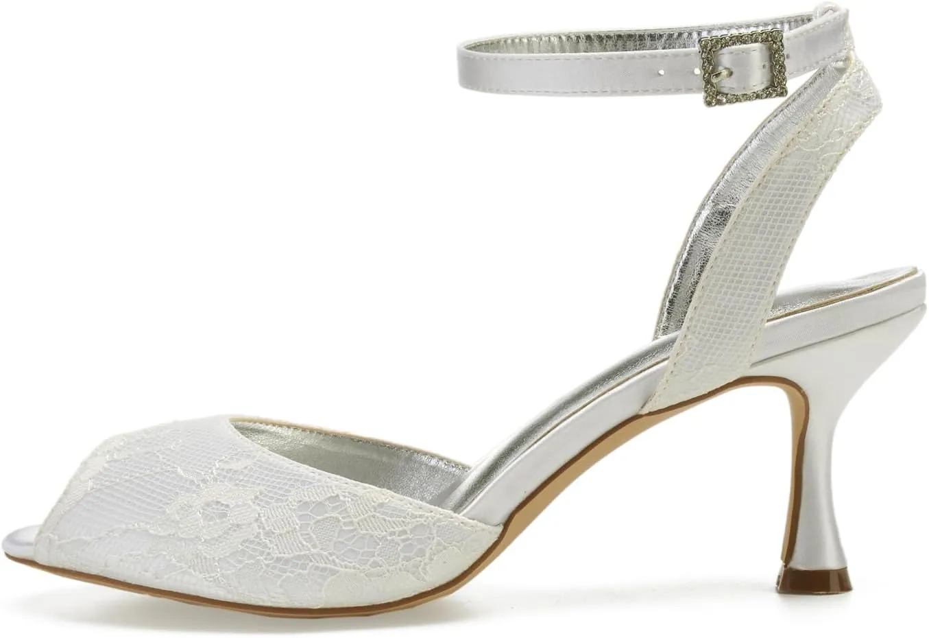 Women Toe Wedding Shoes for Bride Ankle Strap Wedding Shoes Party Prom Dress Sandals Lace Mesh Ankle Strap Wedding Dress Shoes