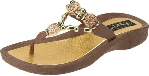 Women's 25542E Expression Beaded Waterproof Molded Sole Beach Thong Sandals Platform, Brown, 8