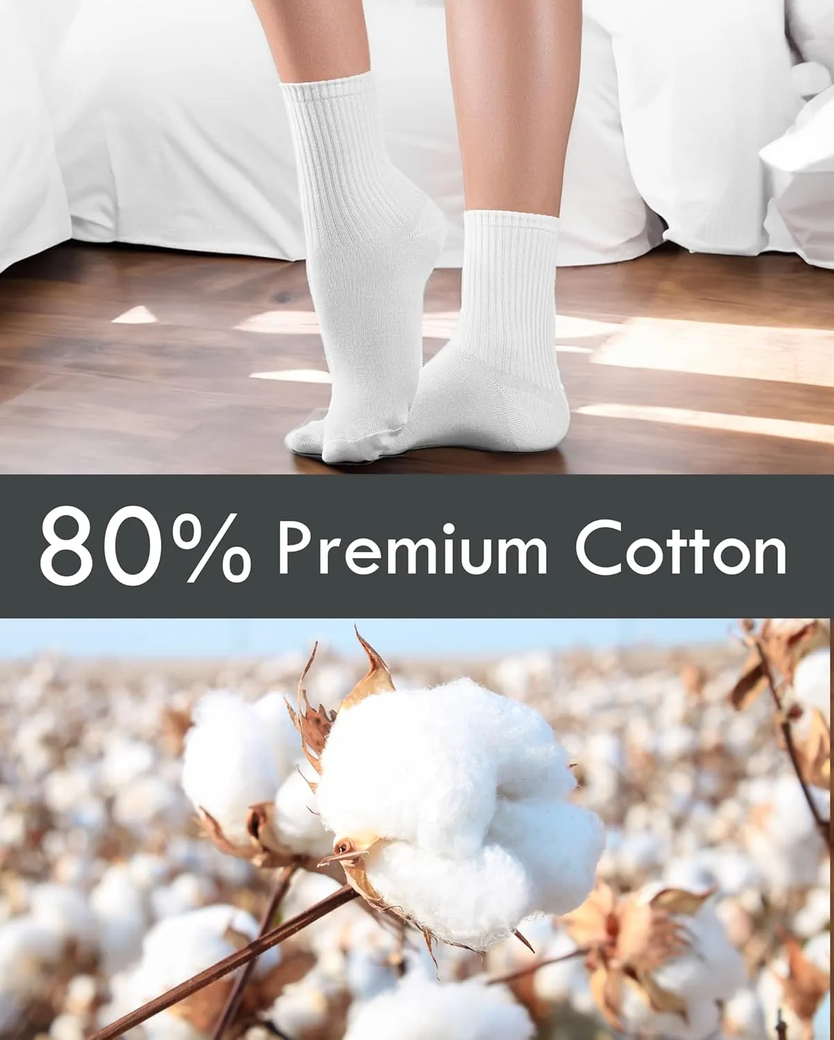 Womens 80% Cotton Crew Socks, 12 Pairs, Moisture Wicking Comfortable Premium Casual Work Sports