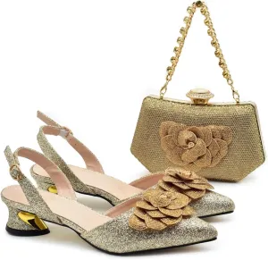 Women’s African Themed Wedding Shoes and Matching Purse Set with Crystal Embellishments Comfortable Heels for Bride