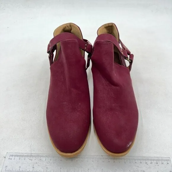 Women's Ankle Boots Low Chunky Stacked Heel Comfortable Round Toe booties Red