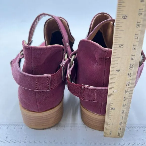 Women's Ankle Boots Low Chunky Stacked Heel Comfortable Round Toe booties Red