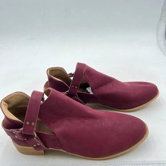 Women's Ankle Boots Low Chunky Stacked Heel Comfortable Round Toe booties Red