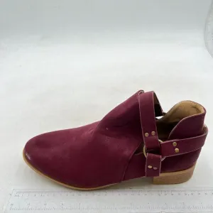 Women's Ankle Boots Low Chunky Stacked Heel Comfortable Round Toe booties Red