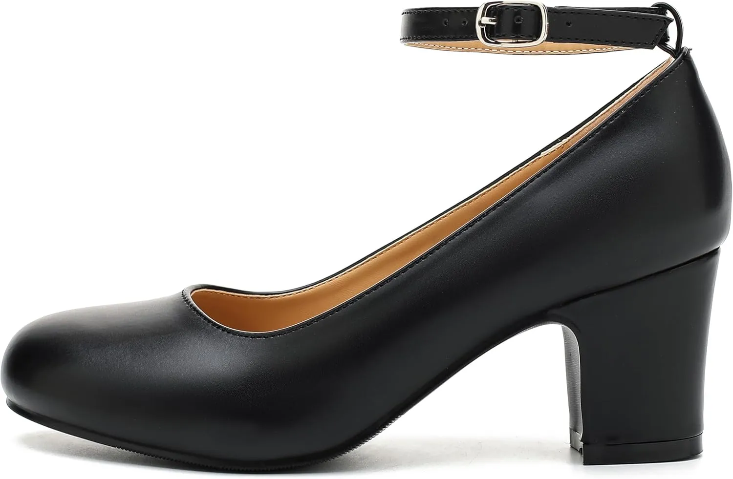 Women's Ankle Strap Closed Round Toe Pumps Low Chunky Block Heels Comfort Wedding Party Dress Evening Shoes