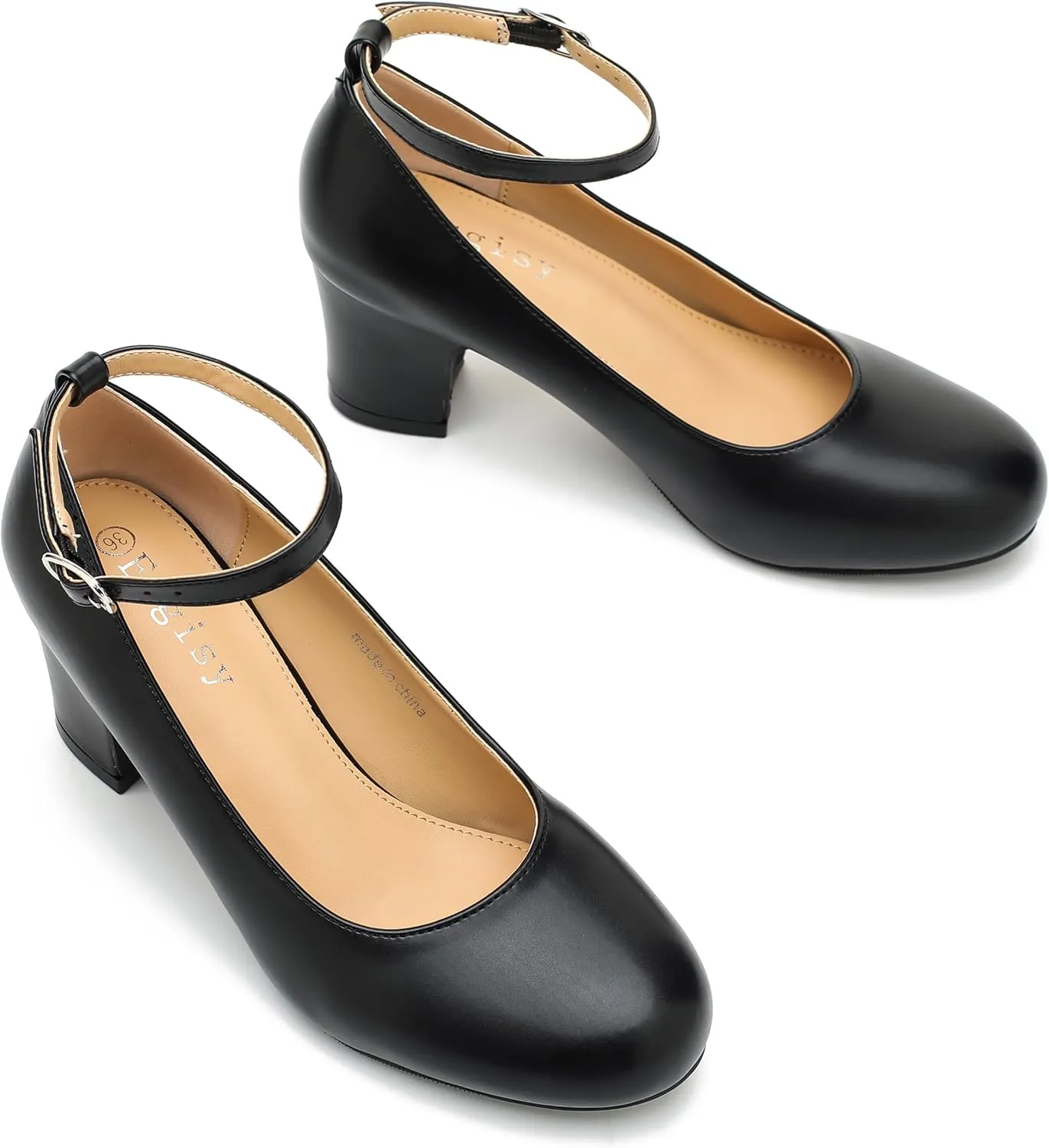Women's Ankle Strap Closed Round Toe Pumps Low Chunky Block Heels Comfort Wedding Party Dress Evening Shoes