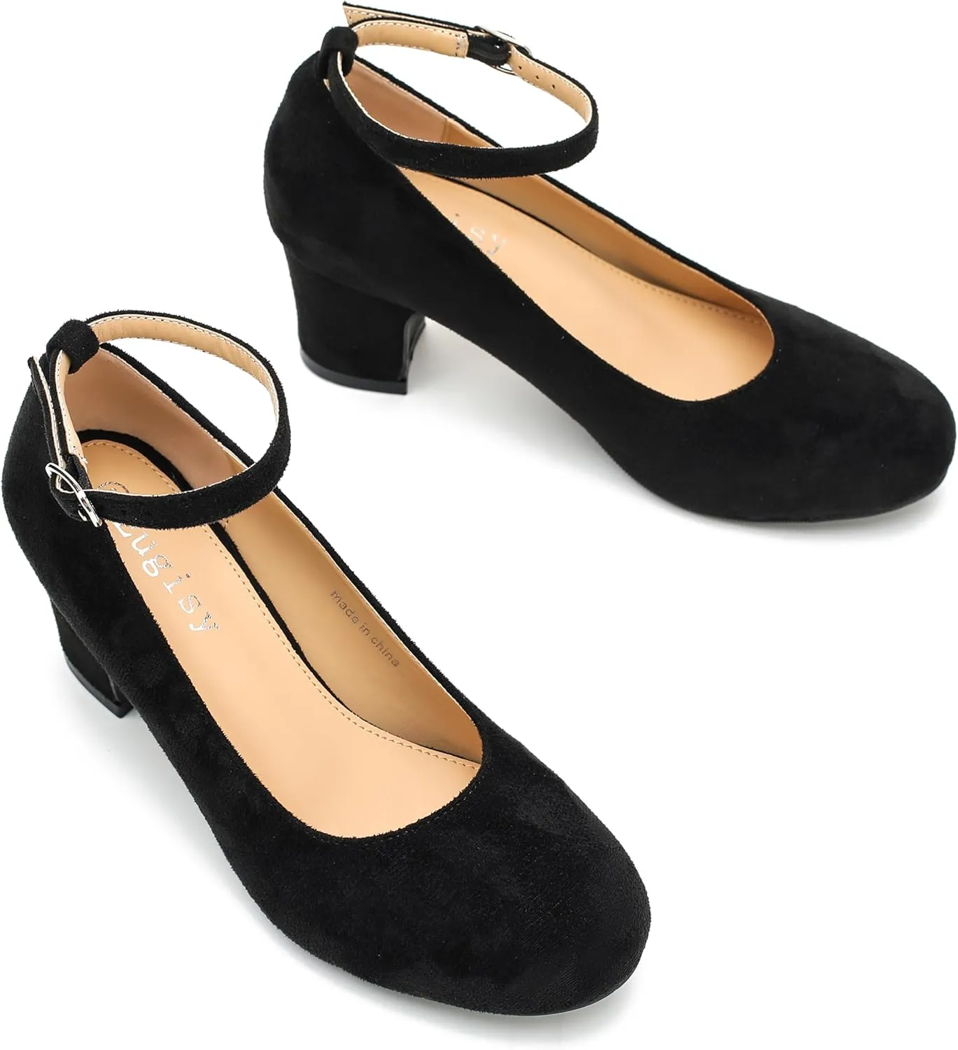 Women's Ankle Strap Closed Round Toe Pumps Low Chunky Block Heels Comfort Wedding Party Dress Evening Shoes