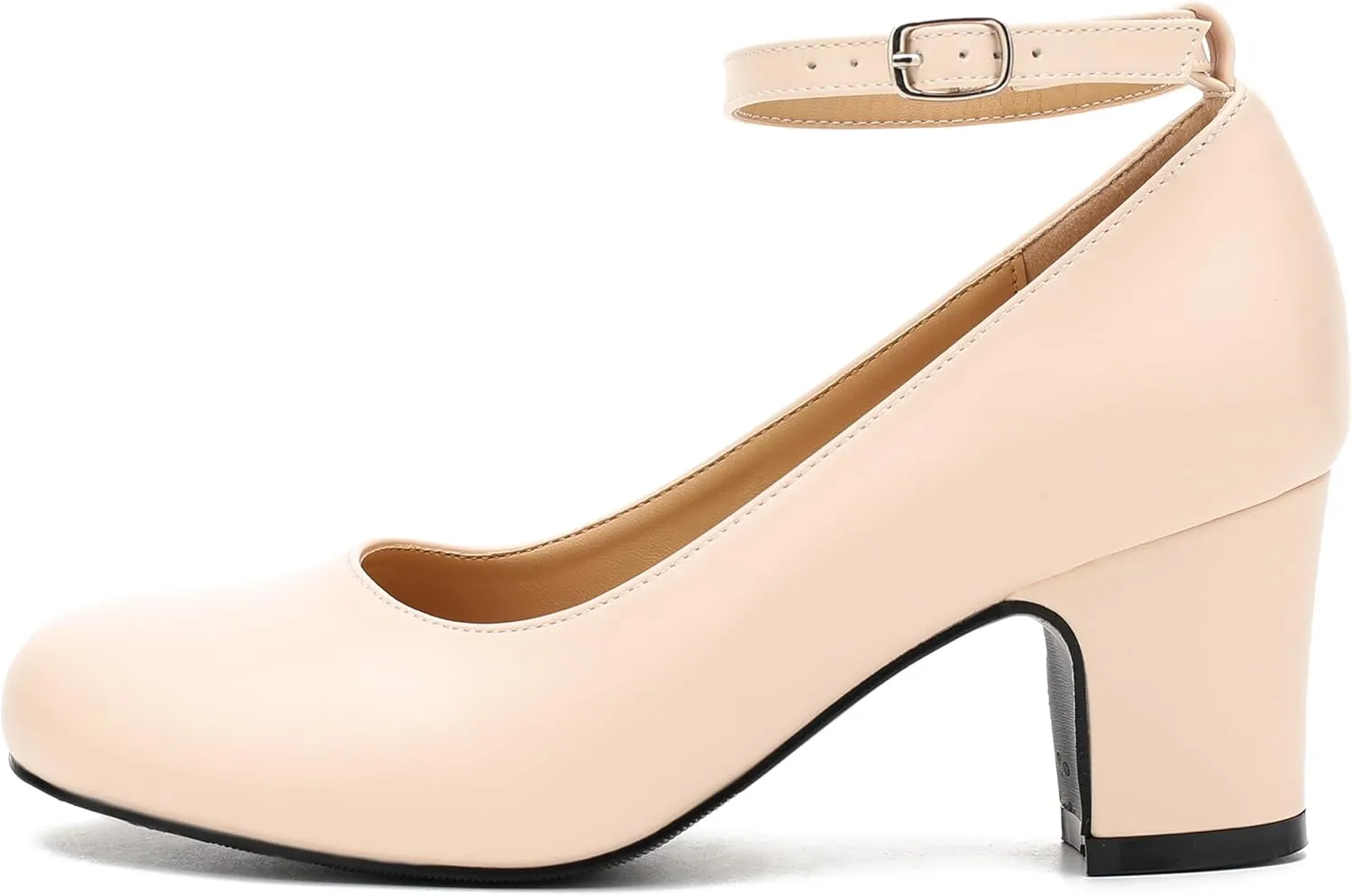 Women's Ankle Strap Closed Round Toe Pumps Low Chunky Block Heels Comfort Wedding Party Dress Evening Shoes