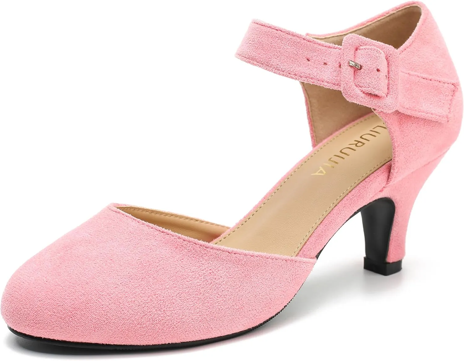 Womens Ankle Strap Kitten Heels Closed Toe Low Heel Dress Shoes Comfortable Vintage Pumps for Women Dressy Bridal Wedding Party