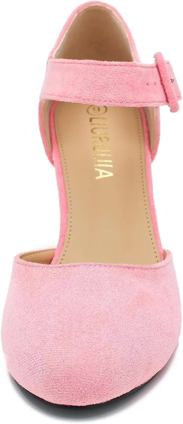 Womens Ankle Strap Kitten Heels Closed Toe Low Heel Dress Shoes Comfortable Vintage Pumps for Women Dressy Bridal Wedding Party
