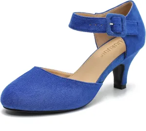Womens Ankle Strap Kitten Heels Closed Toe Low Heel Dress Shoes Comfortable Vintage Pumps for Women Dressy Bridal Wedding Party