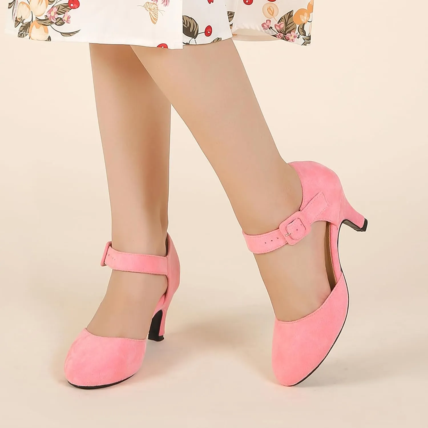 Womens Ankle Strap Kitten Heels Closed Toe Low Heel Dress Shoes Comfortable Vintage Pumps for Women Dressy Bridal Wedding Party