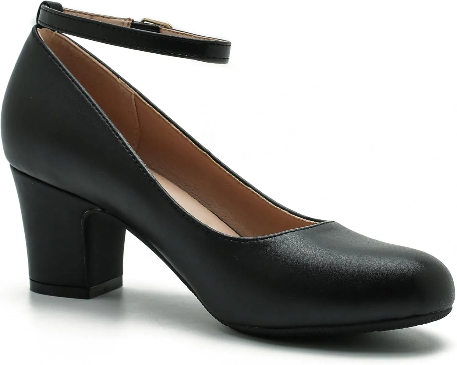 Women's Ankle Strap Low Block Chunky Heels Pumps Closed Round Toe Comfortable Dress Office Work Church Wedding Shoes
