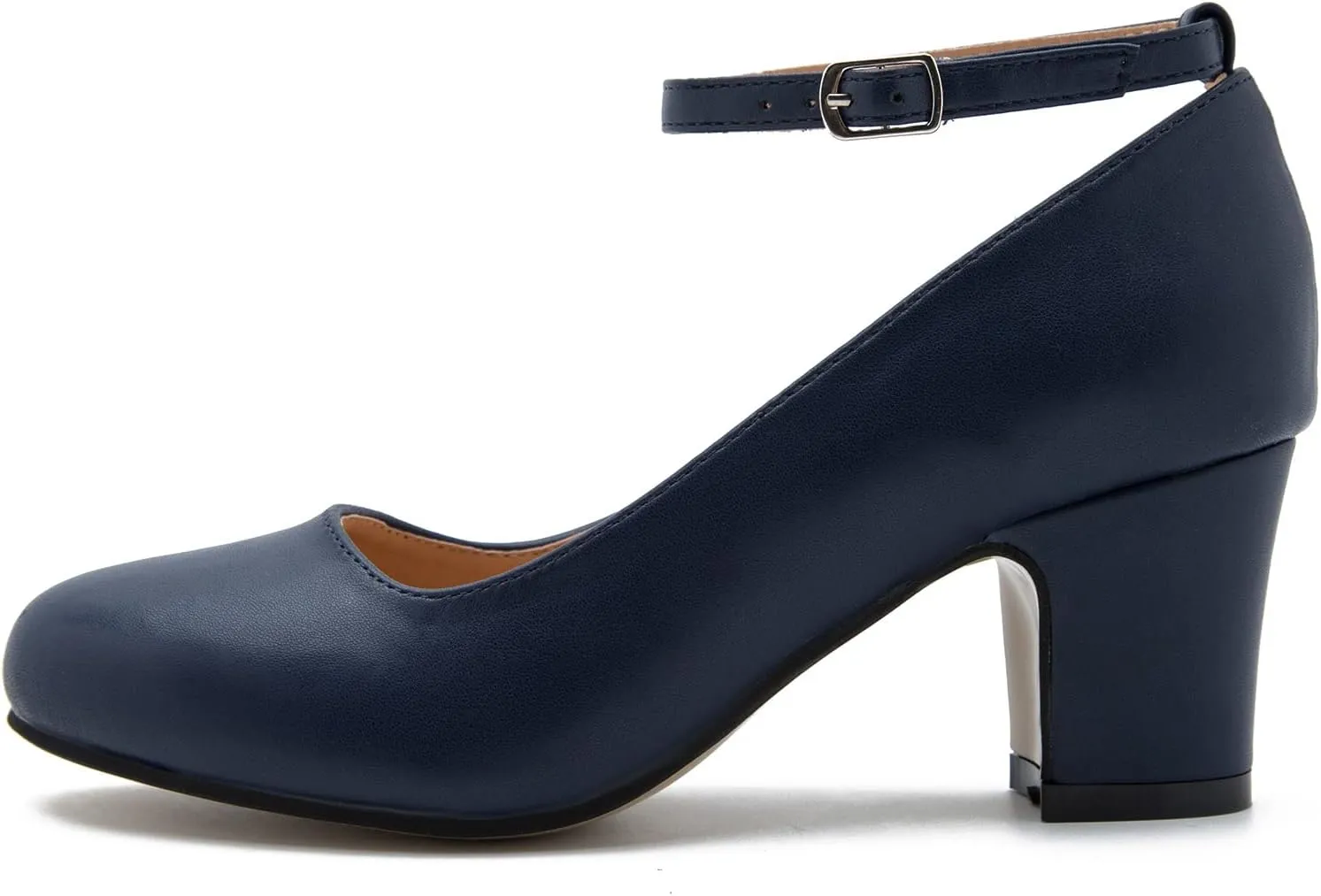 Women's Ankle Strap Low Block Chunky Heels Pumps Closed Round Toe Dress Wedding Office Work Shoes