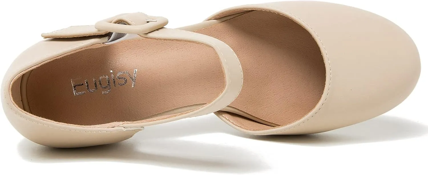 Women's Ankle Strap Pumps Closed Round Toe Buckle Low Chunky Block Heel D'Orsay Sandals Comfortable Dress Wedding Party Office Shoes