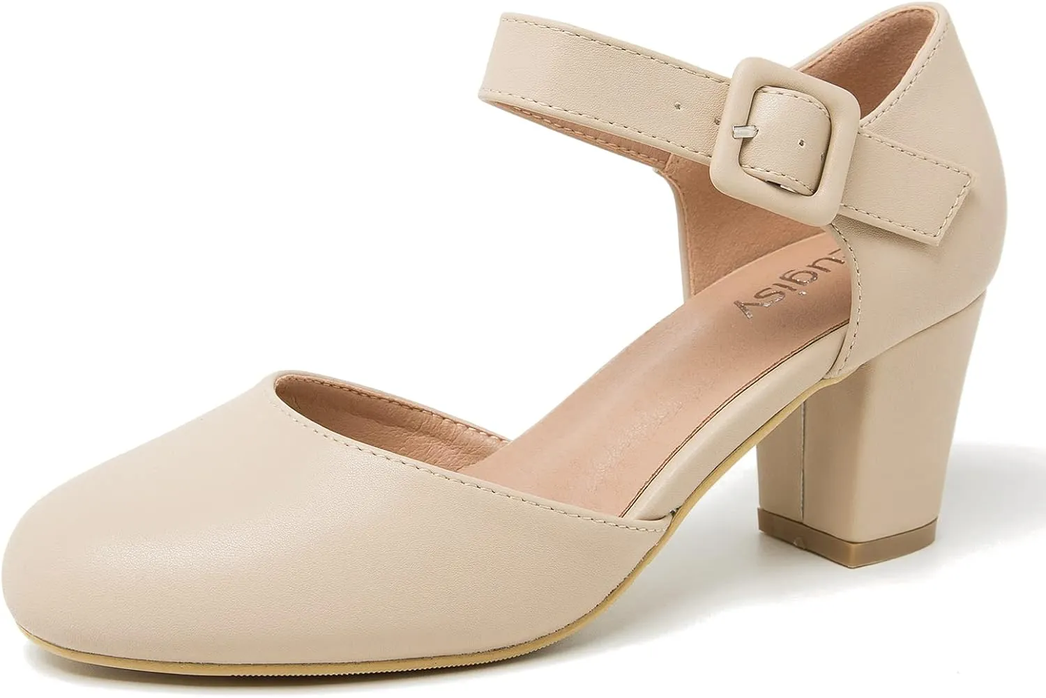 Women's Ankle Strap Pumps Closed Round Toe Buckle Low Chunky Block Heel D'Orsay Sandals Comfortable Dress Wedding Party Office Shoes