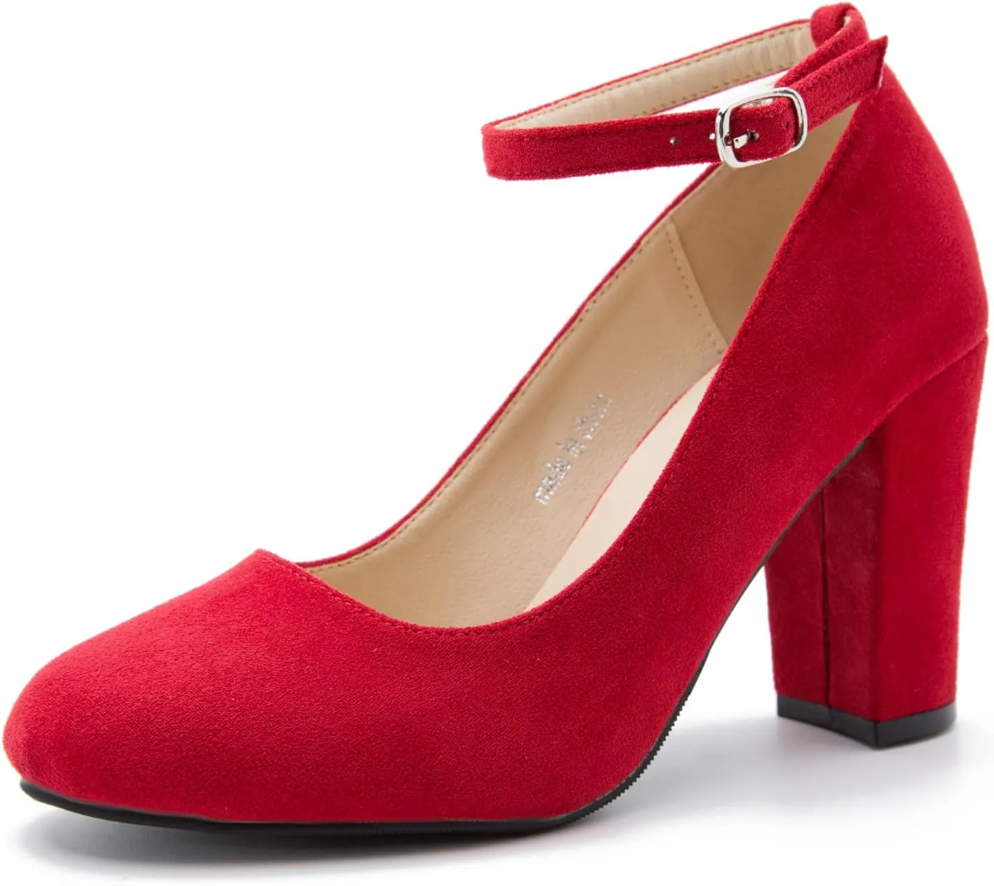 Women's Ankle Strap Pumps Closed Toe Block High Heel Round Toe Mary Jane Shoes