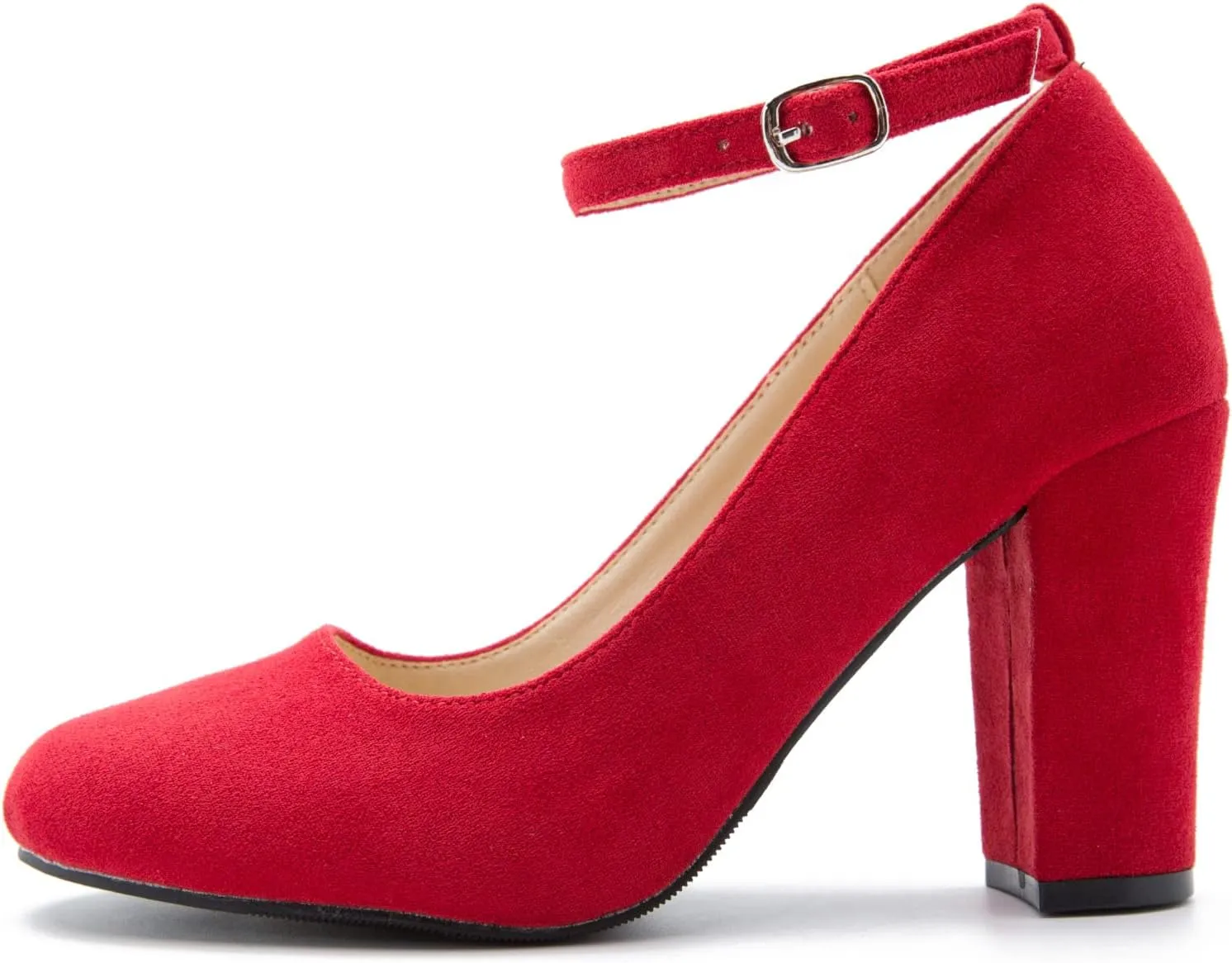Women's Ankle Strap Pumps Closed Toe Block High Heel Round Toe Mary Jane Shoes