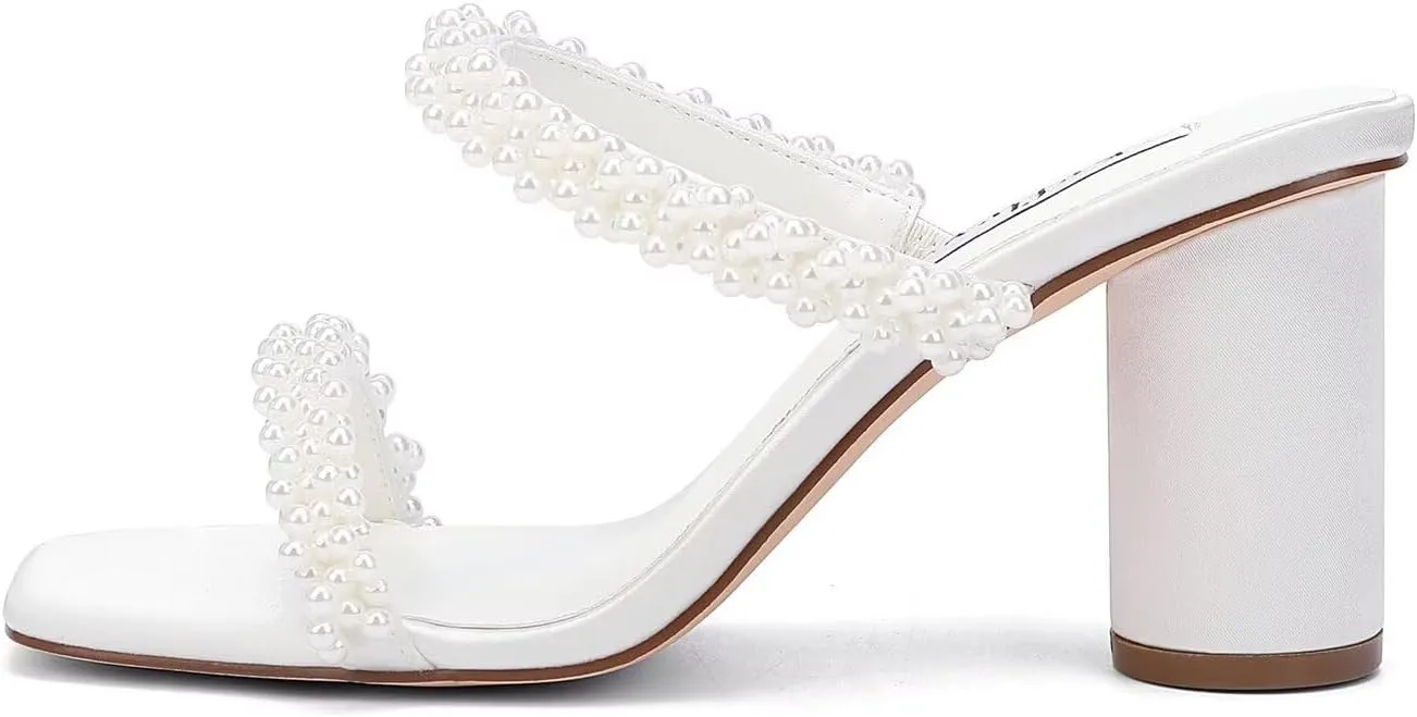 Women’s Block Heel Slip-on Sandals Two Strap Mules Wedding Party Heeled Sandals Open Toe Dress Shoes