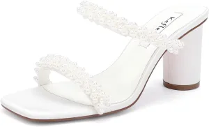 Women’s Block Heel Slip-on Sandals Two Strap Mules Wedding Party Heeled Sandals Open Toe Dress Shoes