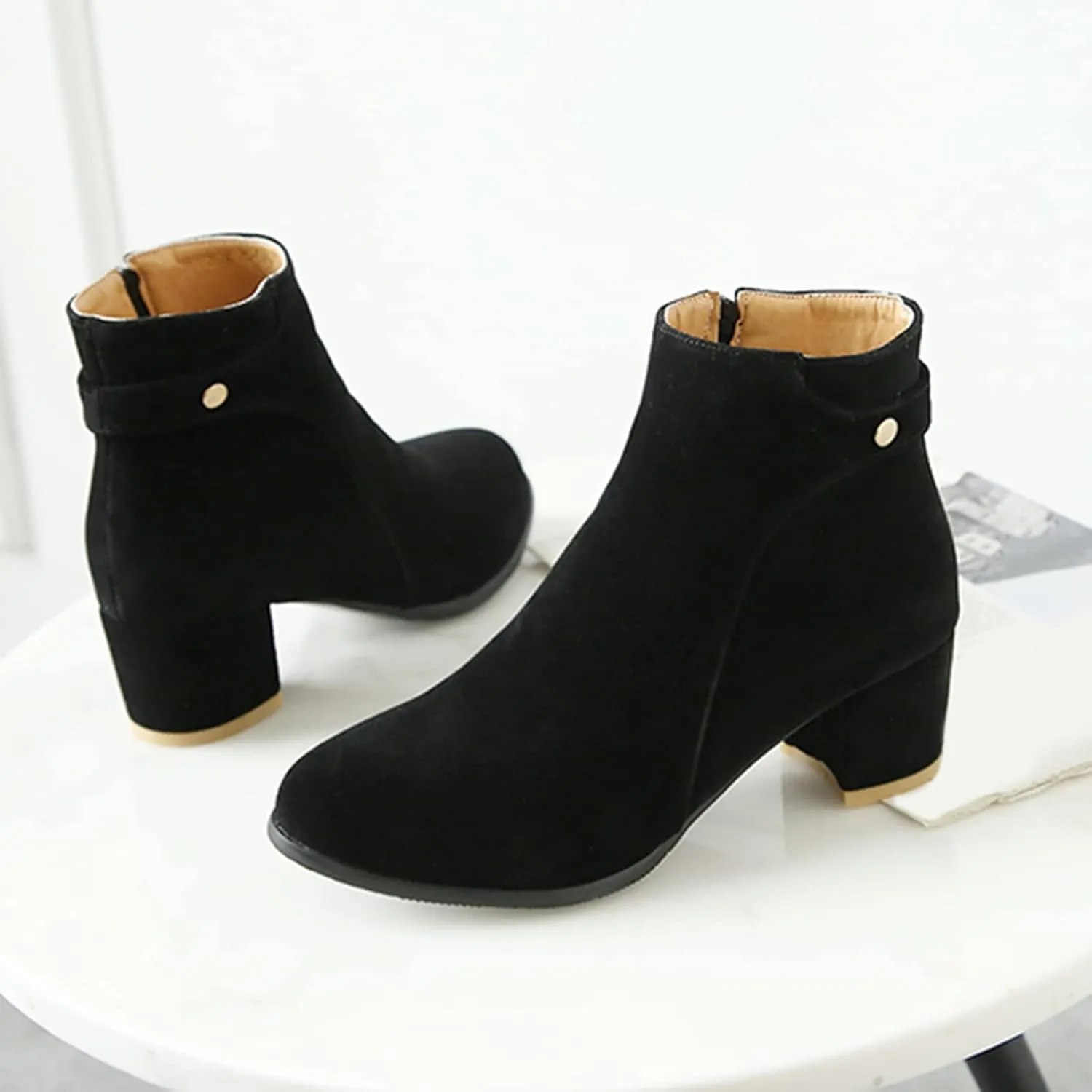 Womens Block Heels Suede Ankle Boots Classic