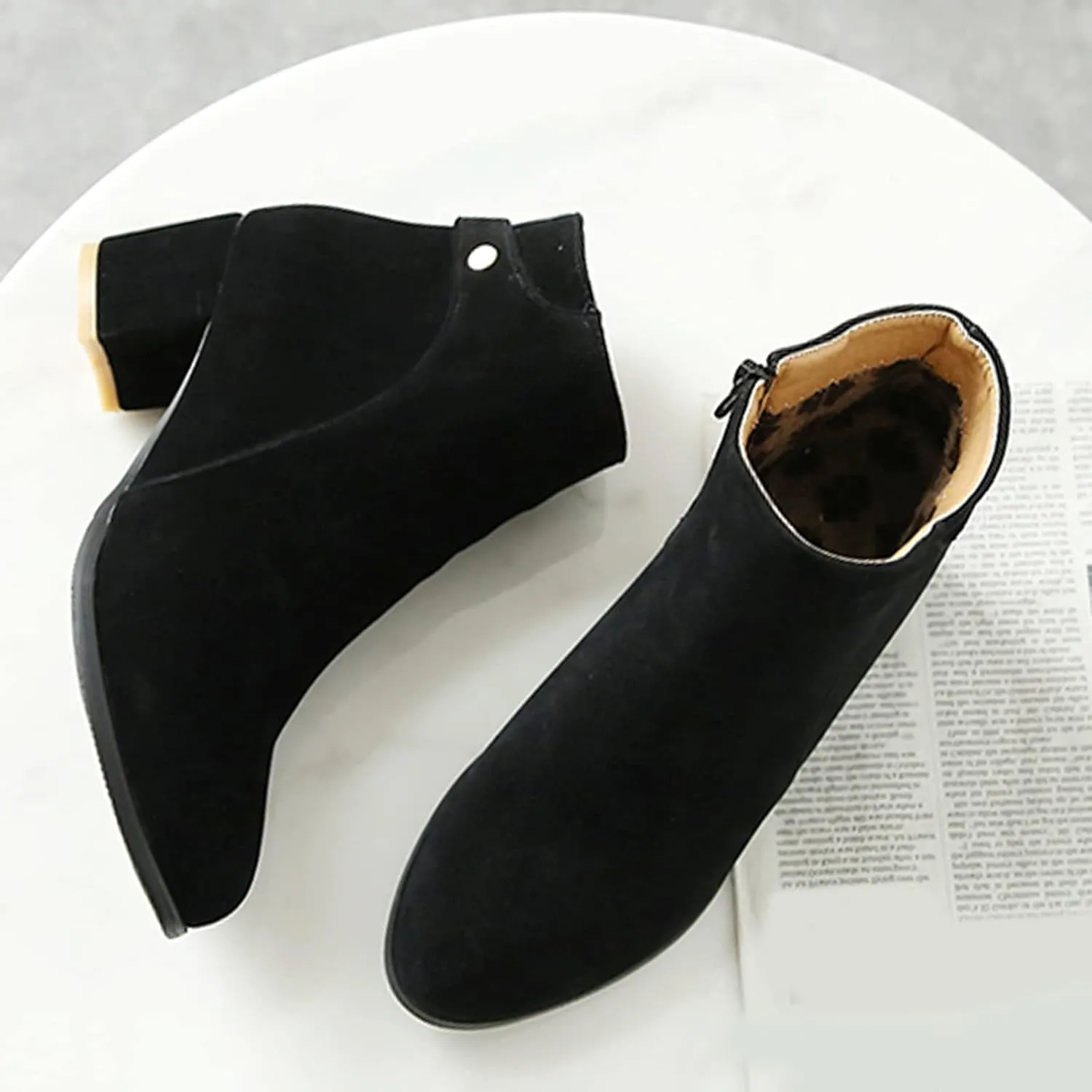 Womens Block Heels Suede Ankle Boots Classic