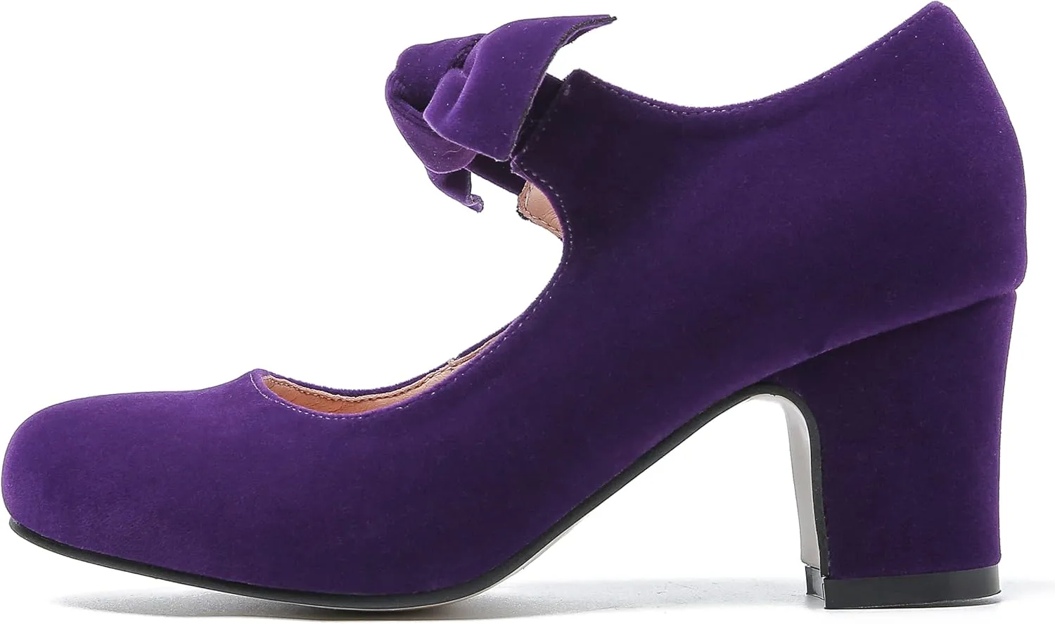 Women's Bow Mary Jane Low Block Chunky Heels Pumps Round Toe Low Heels Ankle Strap Wedding Dress Evening Party Shoes
