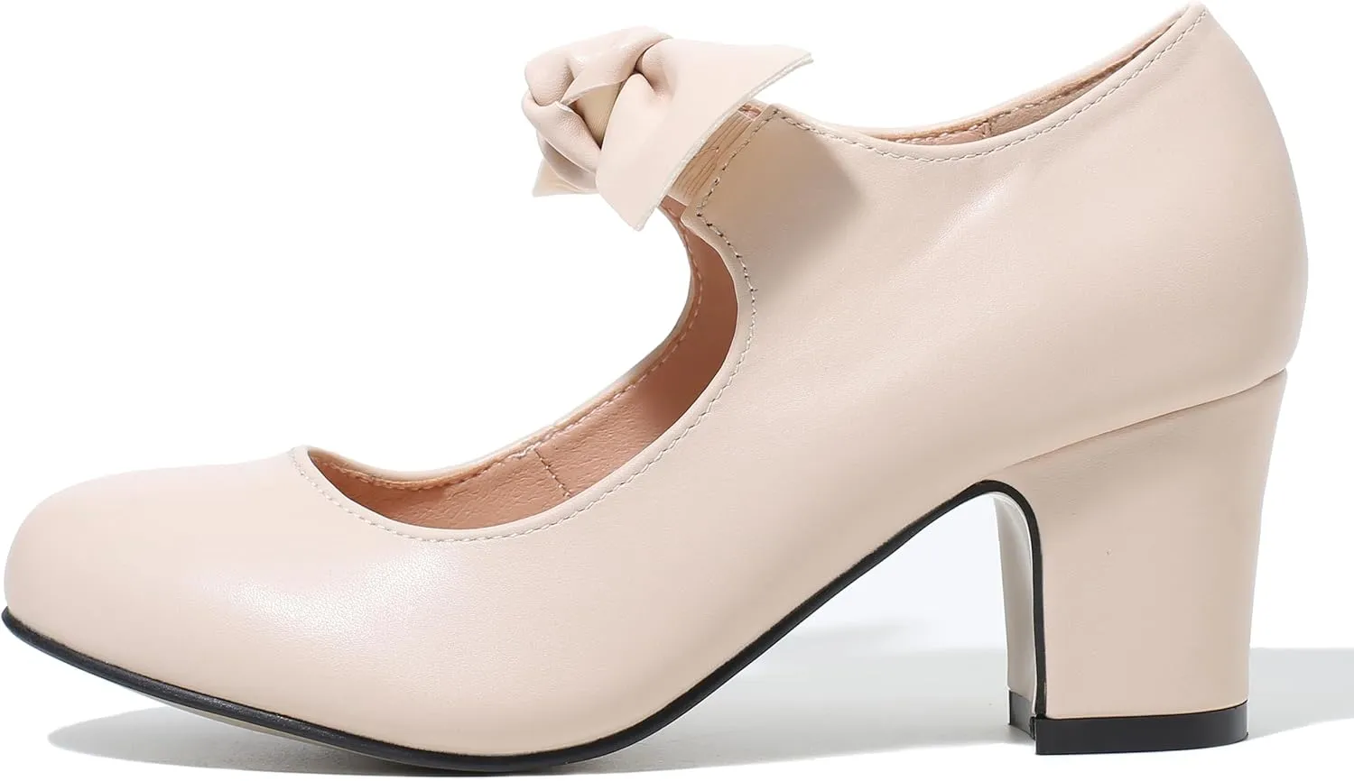 Women's Bow Mary Jane Low Block Chunky Heels Pumps Round Toe Low Heels Ankle Strap Wedding Dress Evening Party Shoes