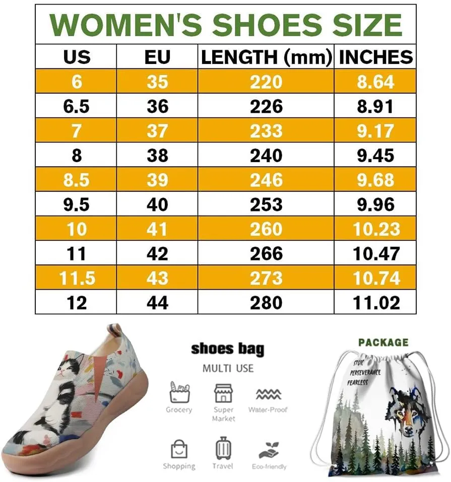 Women's Cat Painted Casual Loafers Slip On Knitted Mesh Walking Shoes Comfortable Lightweight Ladies Travel Shoes