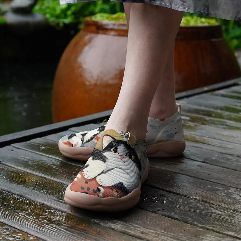 Women's Cat Painted Casual Loafers Slip On Knitted Mesh Walking Shoes Comfortable Lightweight Ladies Travel Shoes